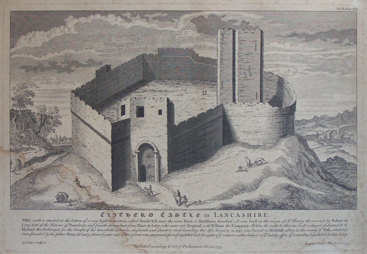 Print - Clithero Castle in Lancashire - Vertue